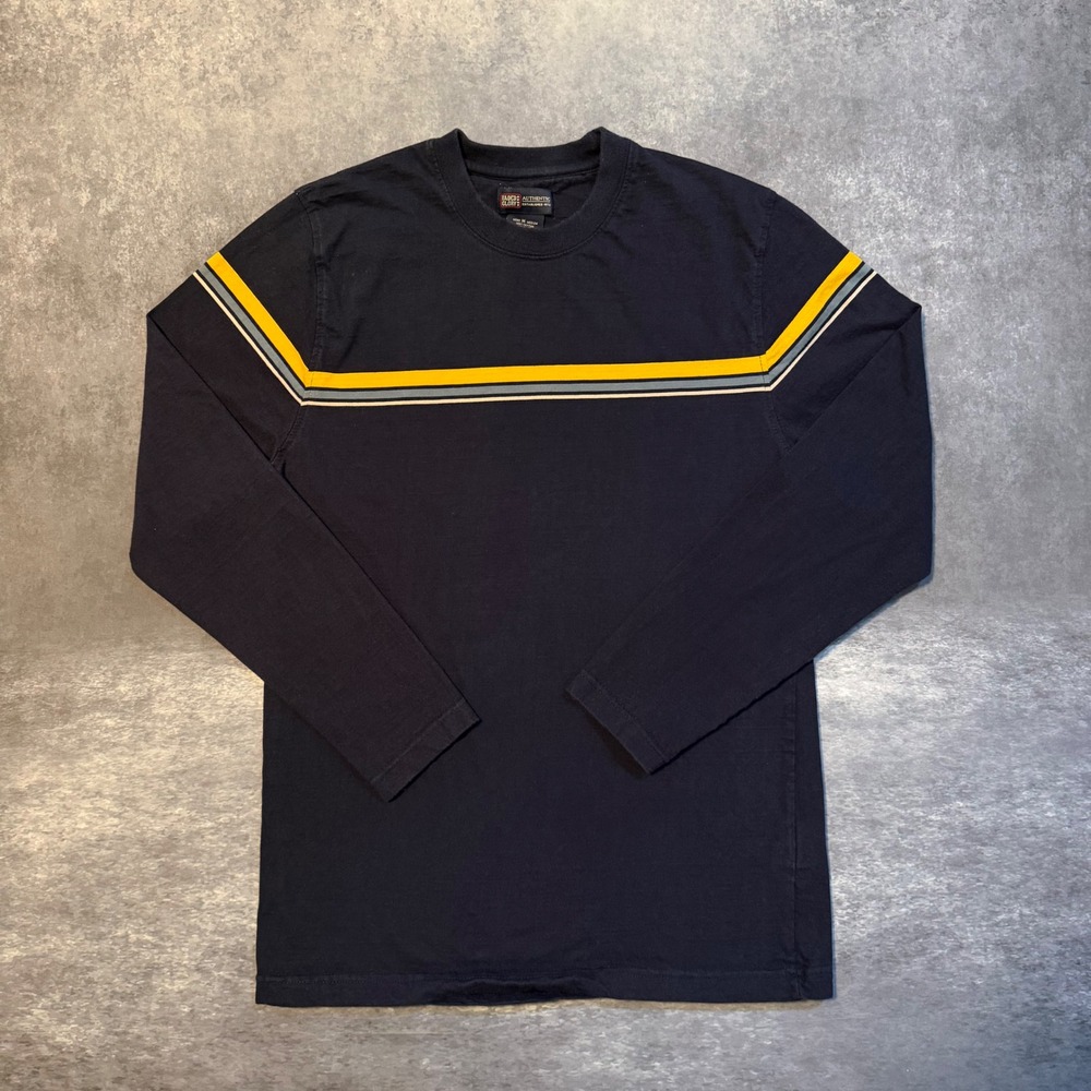 Vtg Y2K Faded Glory Long Sleeve Shirt Mens M Navy Yellow Striped Skater Grunge
